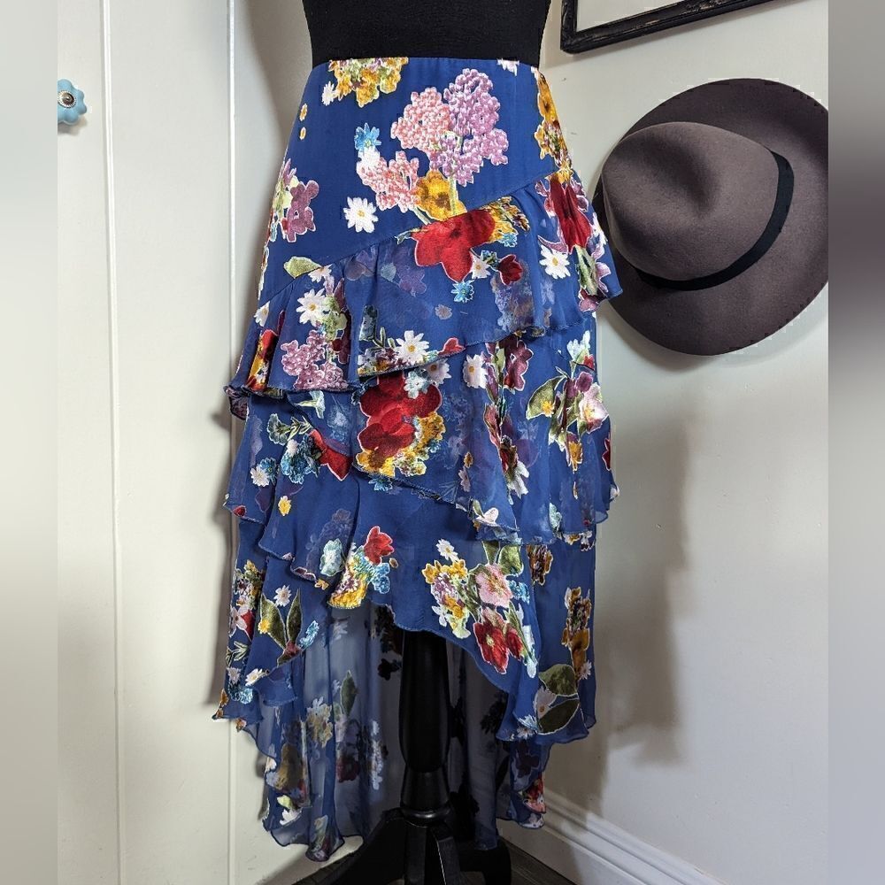 Alice + Olivia Floral Tiered Ruffle Skirt 2 Coquette Girl Fairy Coastal - Picture 3 of 9